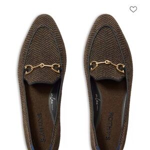 Rothy's Brown Herringbone Knit Loafers with Gold Bit